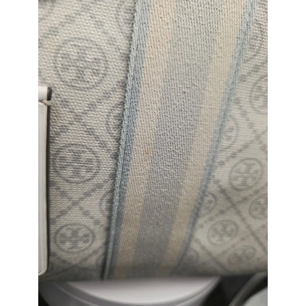 Tory Burch T Monogram Coated Canvas Tote White Gray Logo Crossbody Bag Luxury